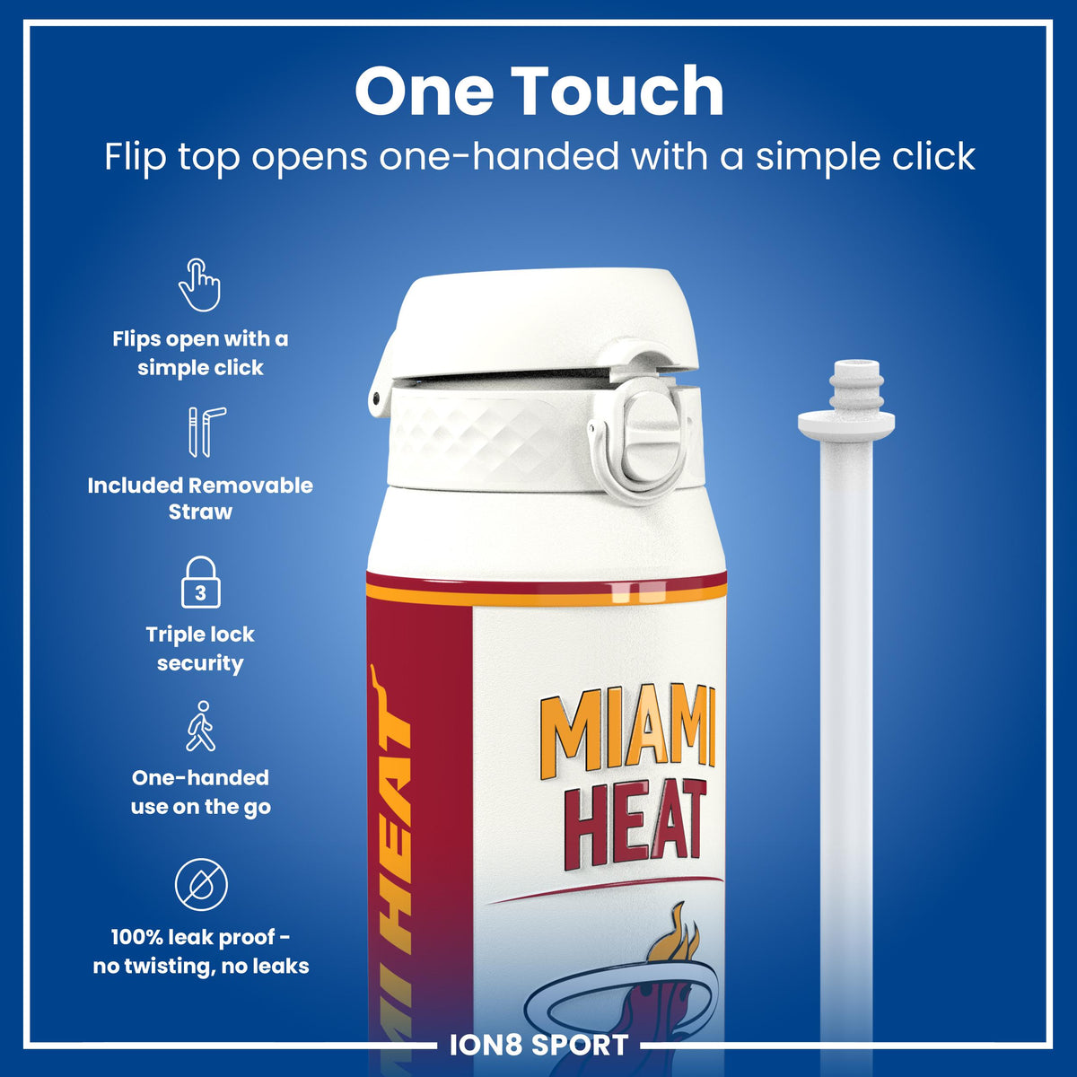 NBA x ION8, Insulated Steel Bottle, Miami Heat, 750ml (24oz)