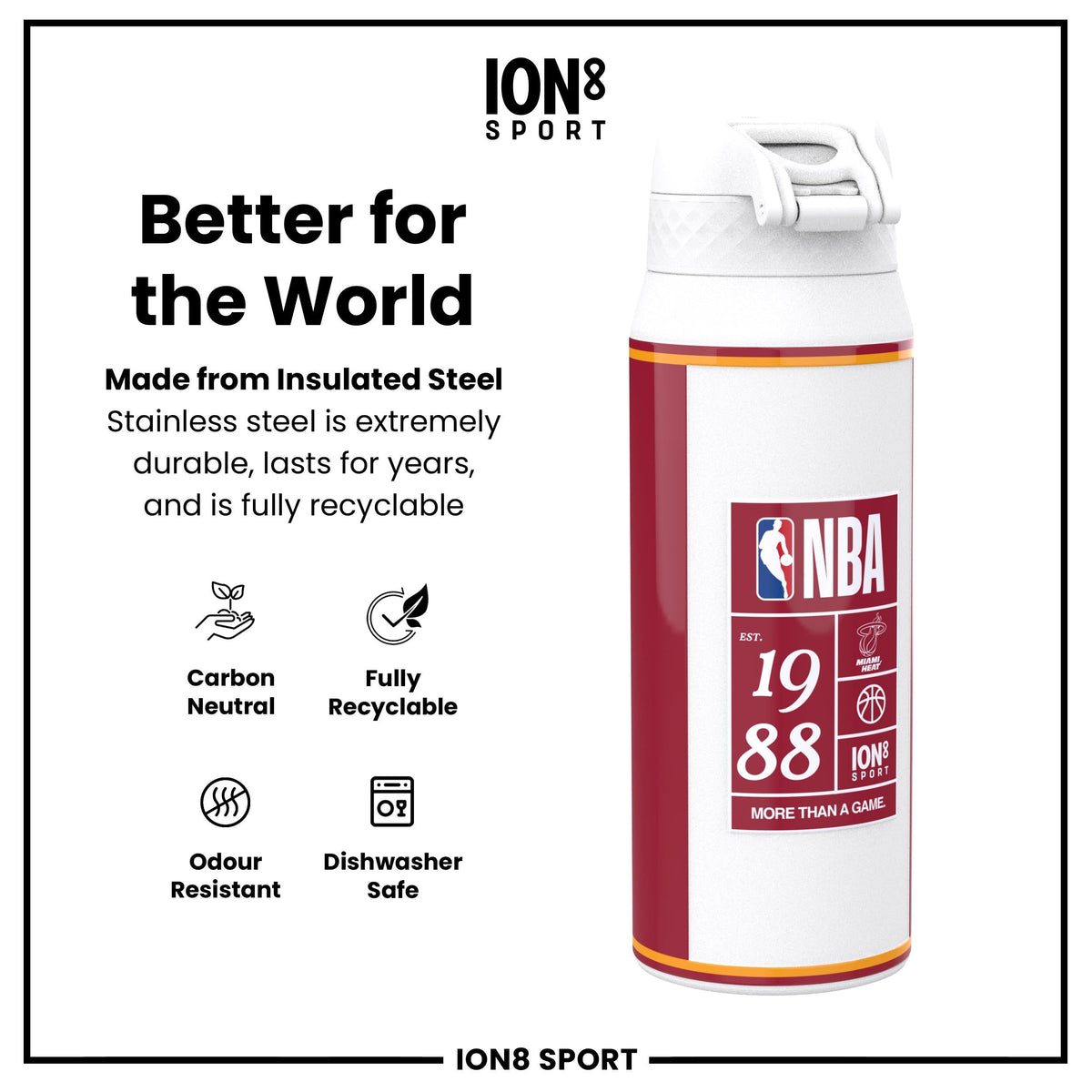 NBA x ION8, Insulated Steel Bottle, Miami Heat, 750ml (24oz)