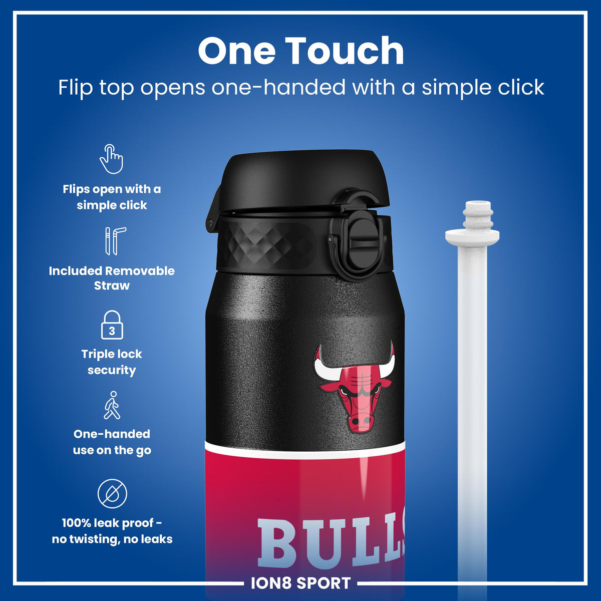 NBA x ION8, Insulated Steel Bottle, Chicago Bulls, 750ml (24oz)