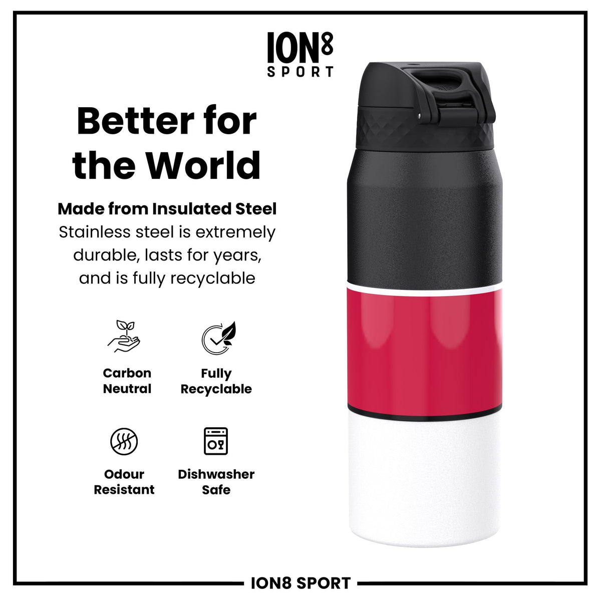 NBA x ION8, Insulated Steel Bottle, Chicago Bulls, 750ml (24oz)