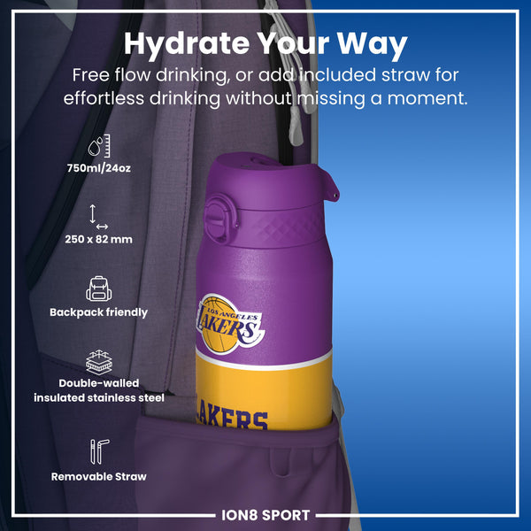 NBA x ION8, Insulated Steel Bottle, LA Lakers, 750ml (24oz)