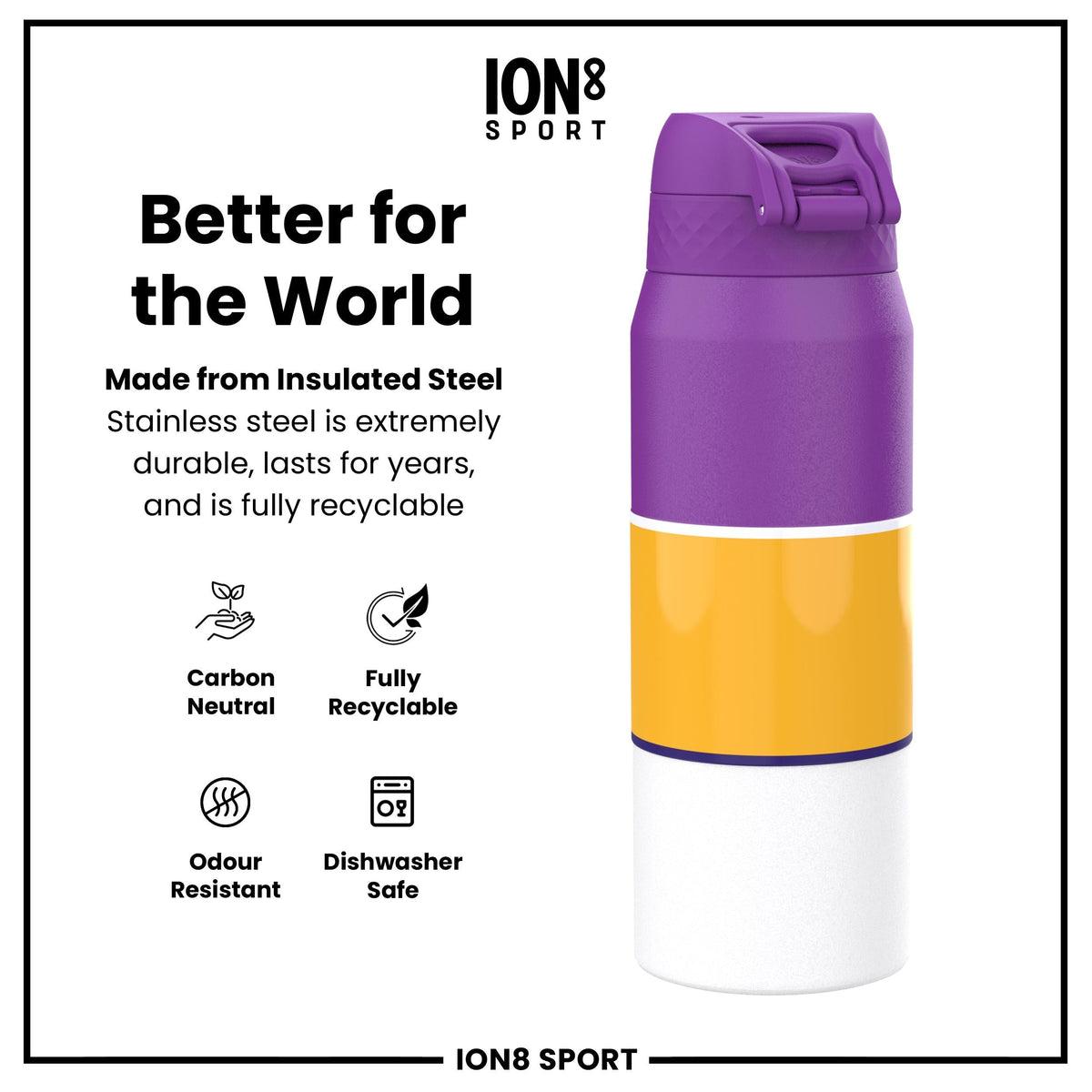 NBA x ION8, Insulated Steel Bottle, LA Lakers, 750ml (24oz)