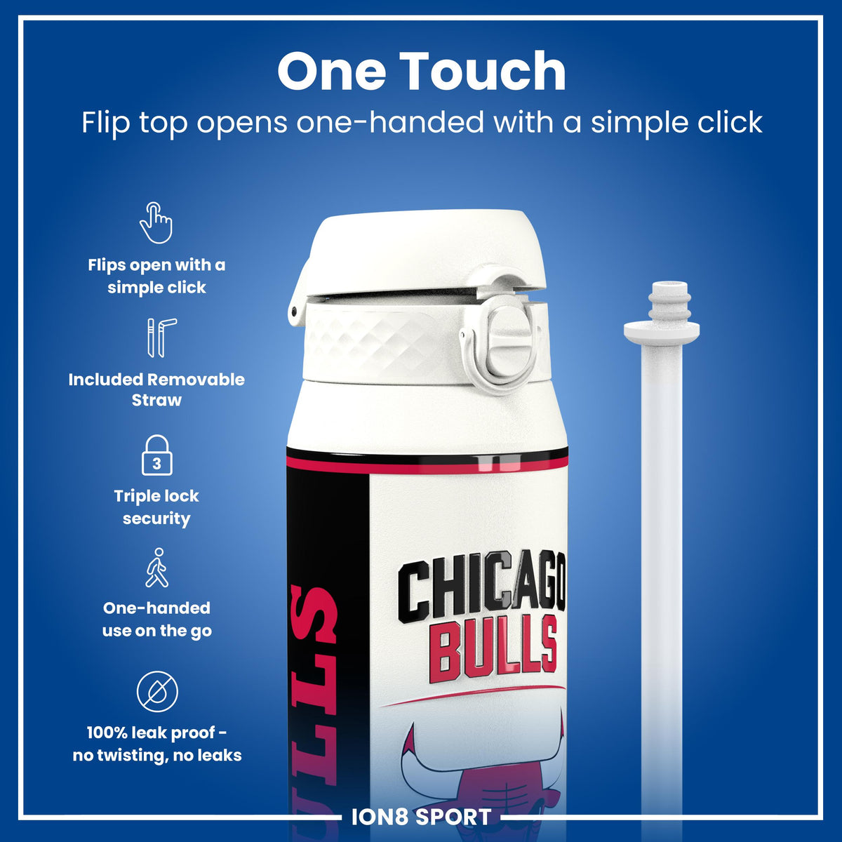 NBA x ION8, Insulated Steel Bottle, Chicago Bulls, 750ml (24oz)