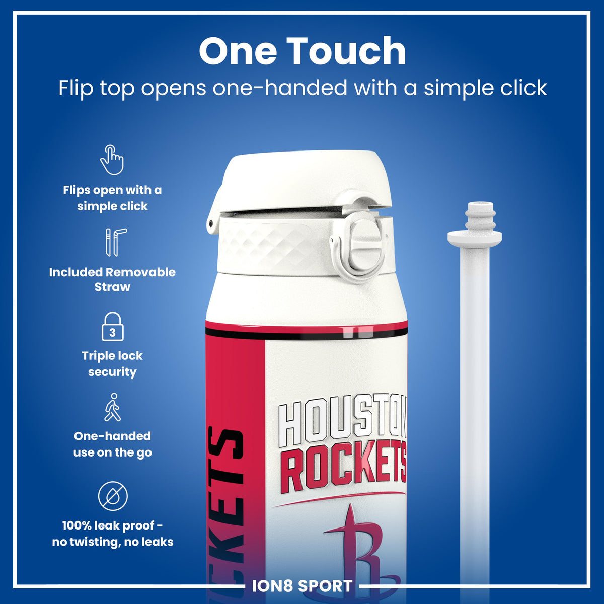 NBA x ION8, Insulated Steel Bottle, Houston Rockets, 750ml (24oz)