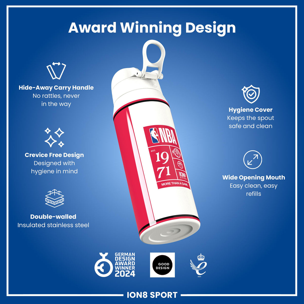 NBA x ION8, Insulated Steel Bottle, Houston Rockets, 750ml (24oz)