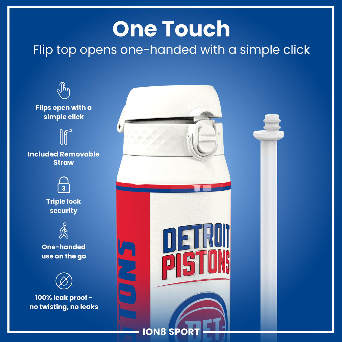 NBA x ION8, Insulated Steel Bottle, Detroit Pistons, 750ml (24oz)