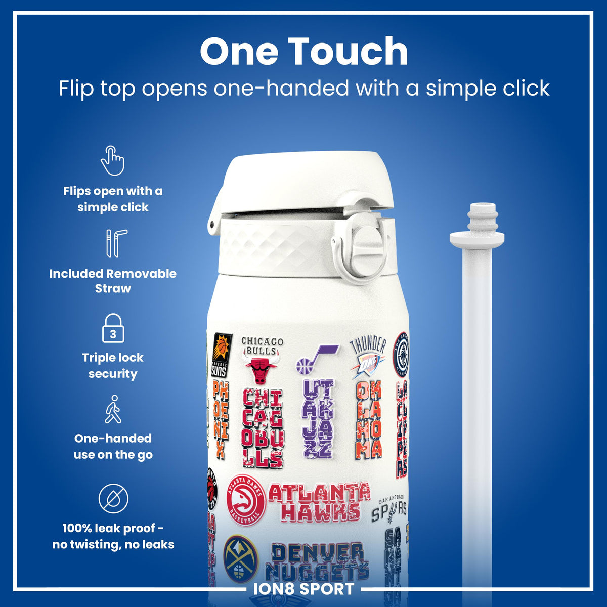 NBA x ION8, Insulated Steel Bottle, Patch Logos, 750ml (24oz)