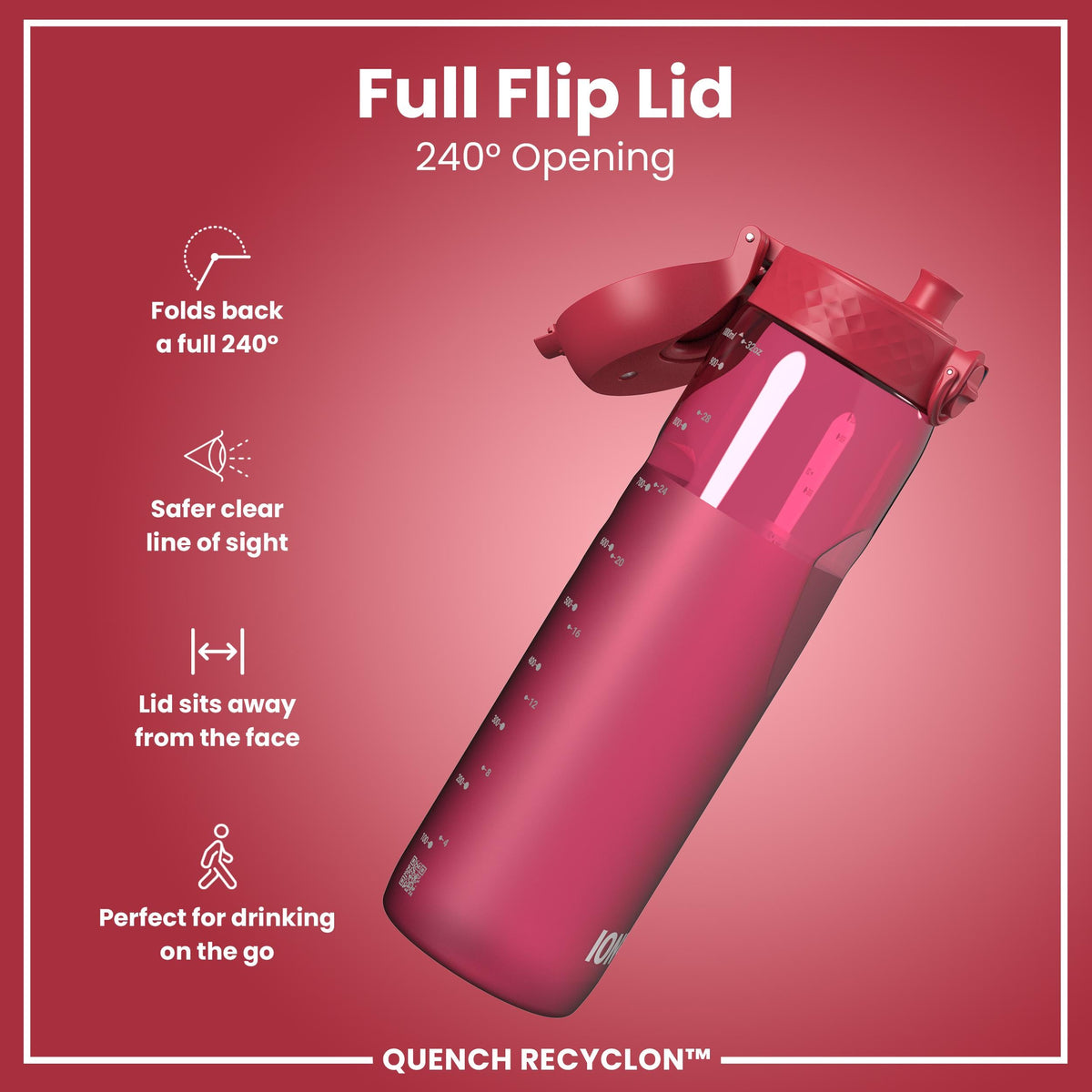 Leak Proof 1 litre Water Bottle, Recyclon, Half-Cut, Magenta, 1L
