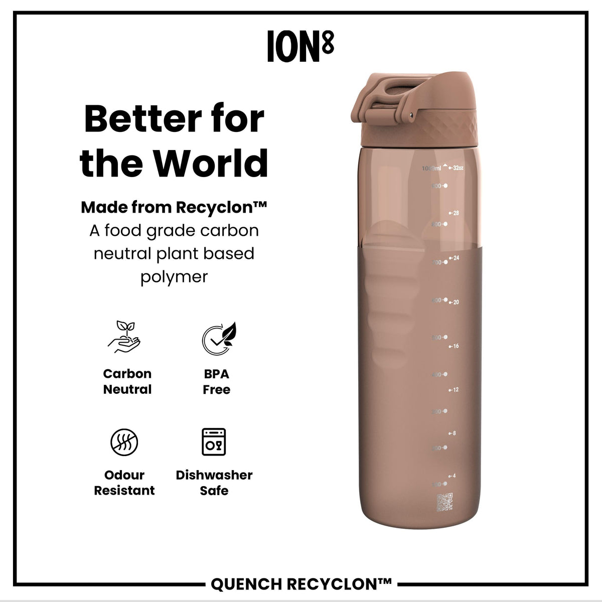 Leak Proof 1 litre Water Bottle, Recyclon, Half-Cut, Mocha, 1L