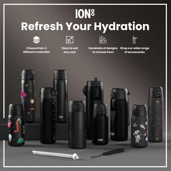 Leak Proof Slim Water Bottle, Recyclon, Half-Cut, Black, 500ml (18oz)