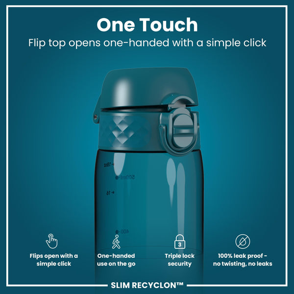 Leak Proof Slim Water Bottle, Recyclon, Half-Cut, Teal, 500ml (18oz)