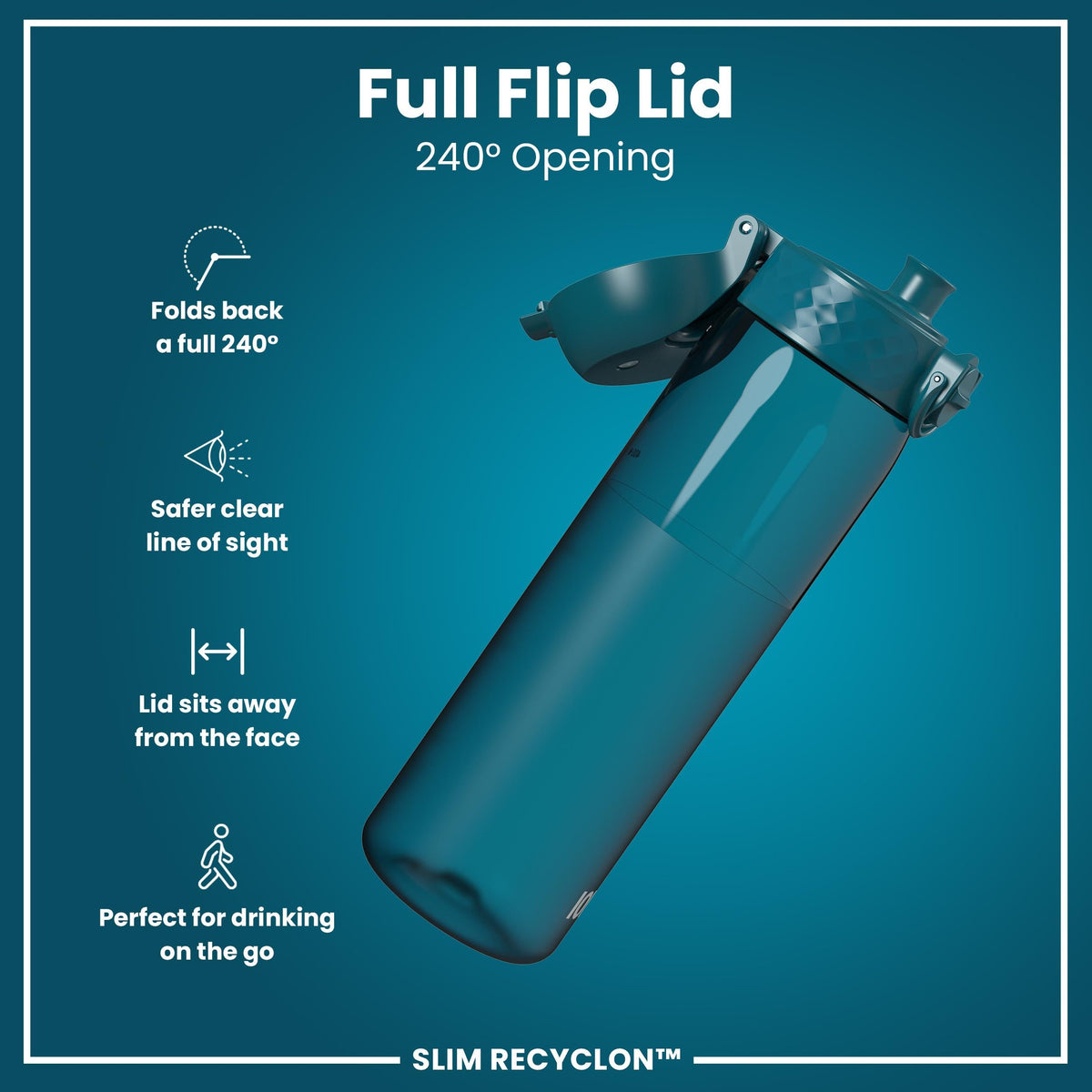 Leak Proof Slim Water Bottle, Recyclon, Half-Cut, Teal, 500ml (18oz)