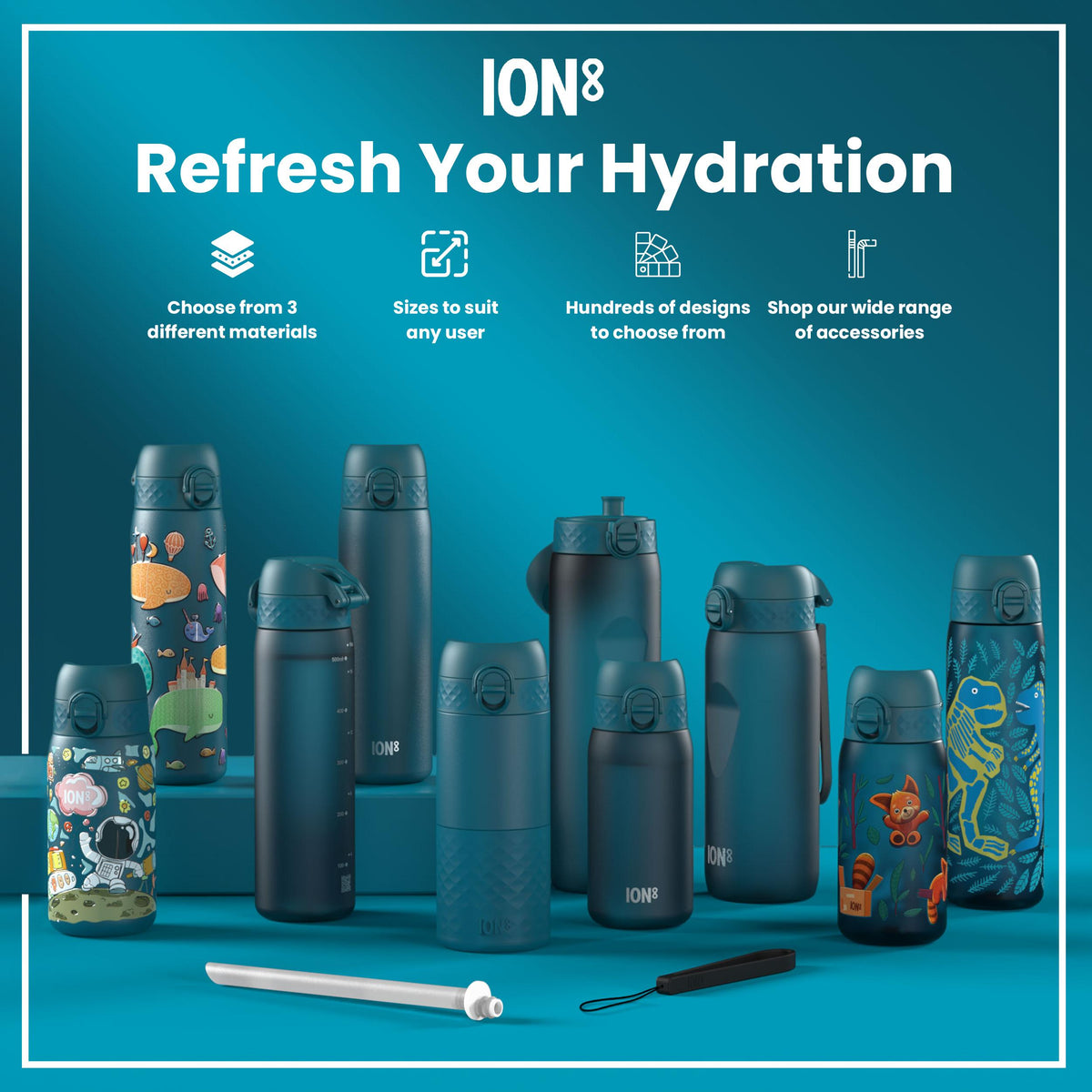 Leak Proof Slim Water Bottle, Recyclon, Half-Cut, Teal, 500ml (18oz)