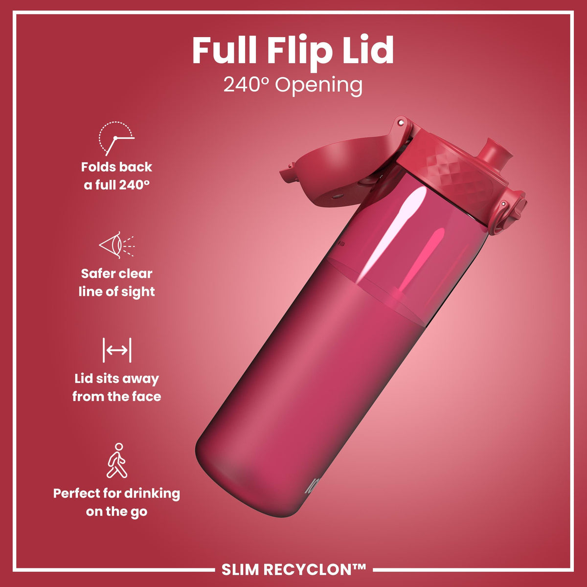 Leak Proof Slim Water Bottle, Recyclon, Half-Cut, Magenta, 500ml (18oz)