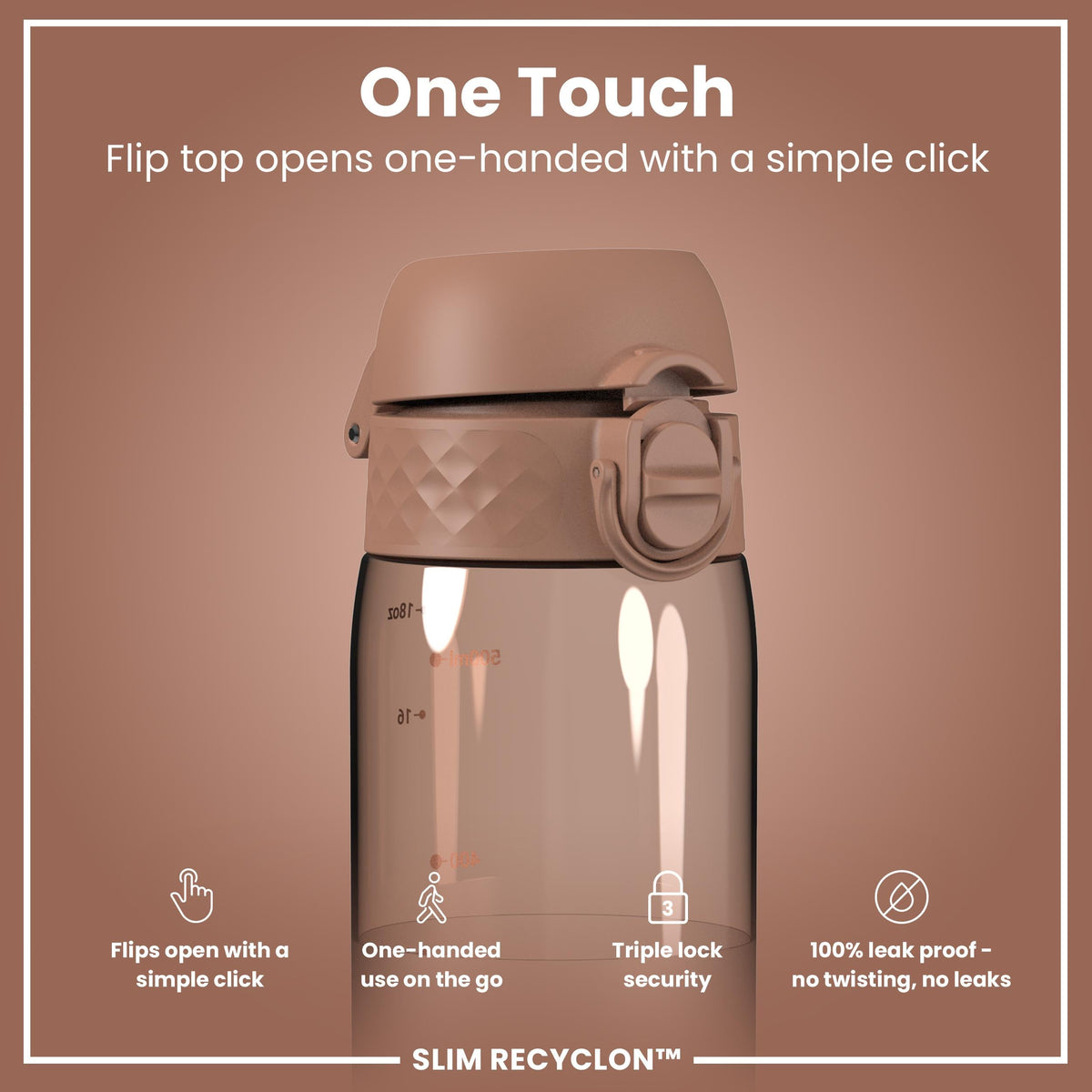 Leak Proof Slim Water Bottle, Recyclon, Half-Cut, Mocha, 500ml (18oz)