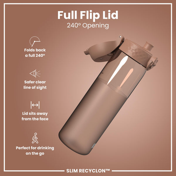 Leak Proof Slim Water Bottle, Recyclon, Half-Cut, Mocha, 500ml (18oz)