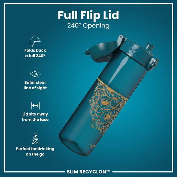 Leak Proof Slim Water Bottle, Recyclon, Half-Cut, Mandalas, 500ml (18oz)