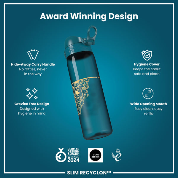 Leak Proof Slim Water Bottle, Recyclon, Half-Cut, Mandalas, 500ml (18oz)