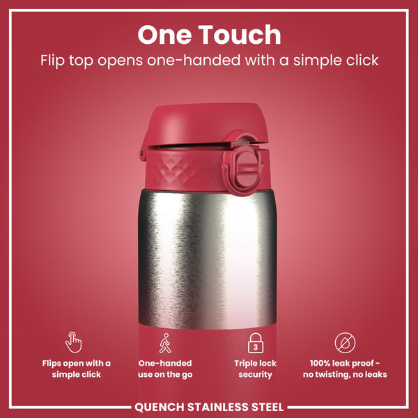 Leak Proof 1 Litre Water Bottle, Stainless Steel, Half-Cut, Magenta, 1L