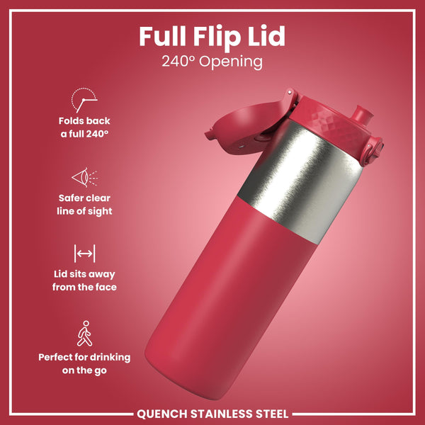 Leak Proof 1 Litre Water Bottle, Stainless Steel, Half-Cut, Magenta, 1L