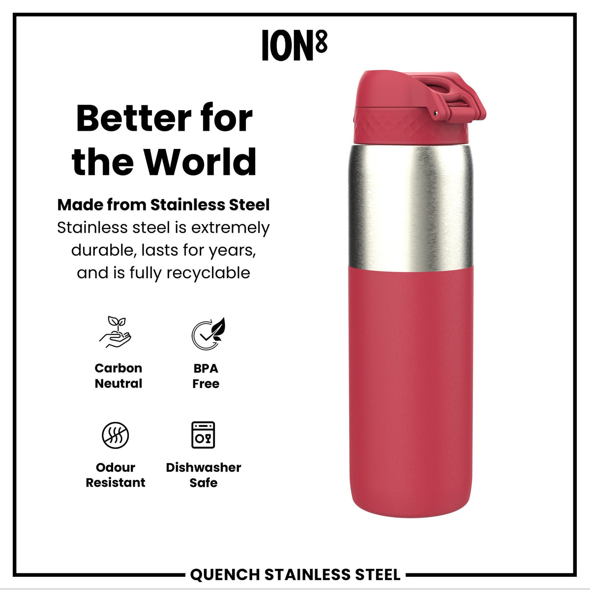 Leak Proof 1 Litre Water Bottle, Stainless Steel, Half-Cut, Magenta, 1L