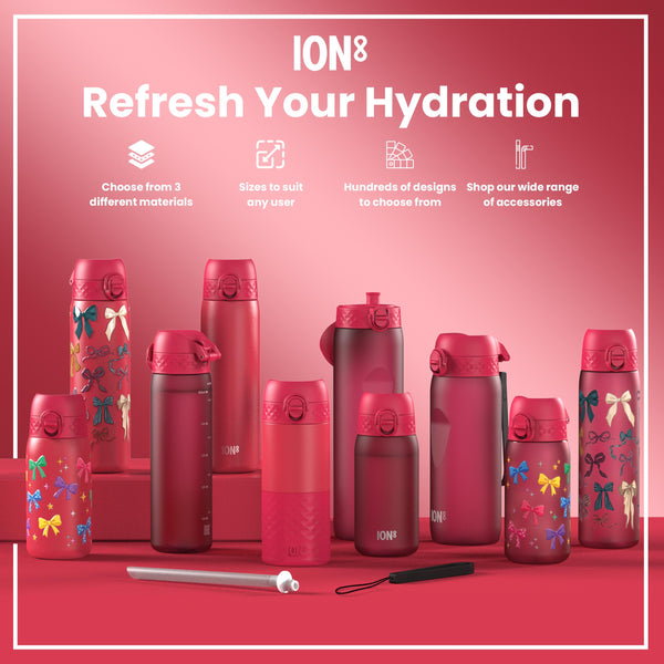 Leak Proof 1 Litre Water Bottle, Stainless Steel, Half-Cut, Magenta, 1L