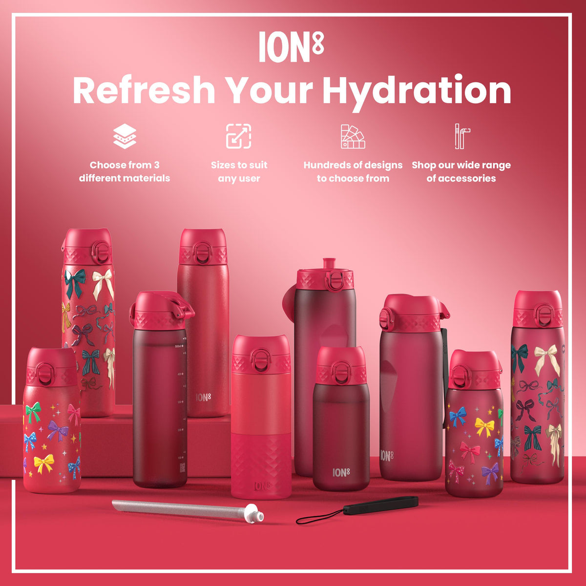 Leak Proof 1 Litre Thermal Water Bottle, Insulated, Half-Cut, Magenta, 1L
