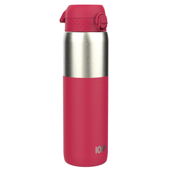 Leak Proof 1 Litre Water Bottle, Stainless Steel, Half-Cut, Magenta, 1L