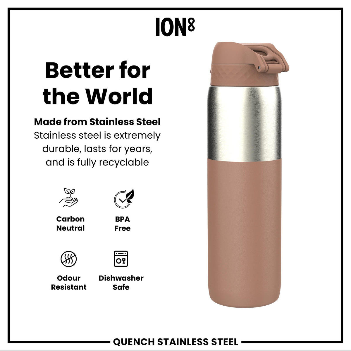 Leak Proof 1 Litre Thermal Water Bottle, Insulated, Half-Cut, Mocha, 1L