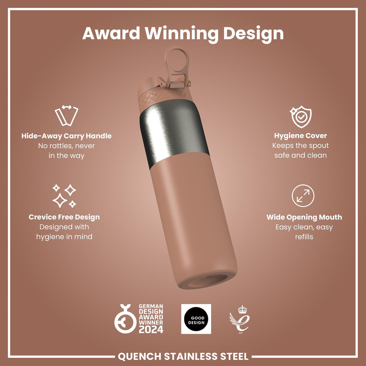 Leak Proof 1 Litre Water Bottle, Stainless Steel, Mocha, 1L