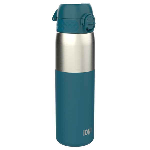 Leak Proof Slim Water Bottle, Stainless Steel, Half-Cut, Teal, 600ml (20oz)