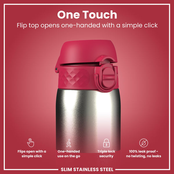 Leak Proof Slim Water Bottle, Stainless Steel, Half-Cut, Magenta, 600ml (20oz)