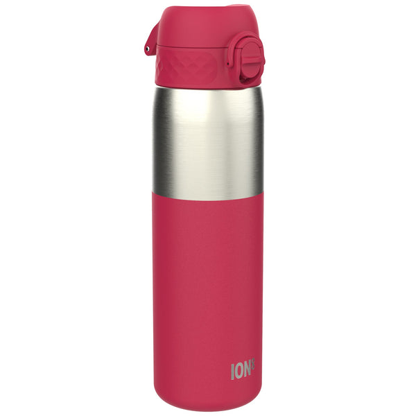 Leak Proof Slim Water Bottle, Stainless Steel, Half-Cut, Magenta, 600ml (20oz)
