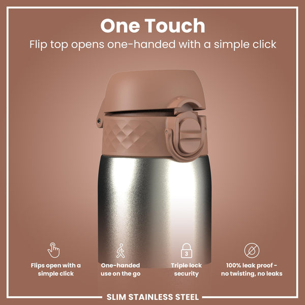 Leak Proof Slim Water Bottle, Stainless Steel, Mocha, 600ml (20oz)