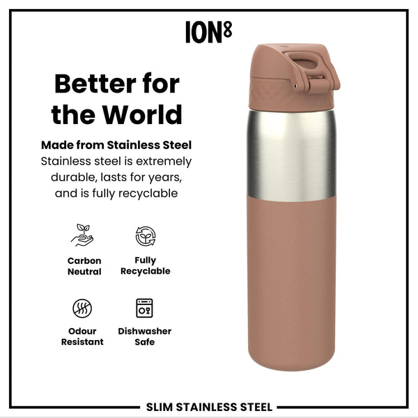 Leak Proof Slim Water Bottle, Stainless Steel, Mocha, 600ml (20oz)