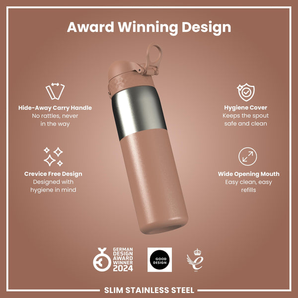 Leak Proof Slim Water Bottle, Stainless Steel, Mocha, 600ml (20oz)