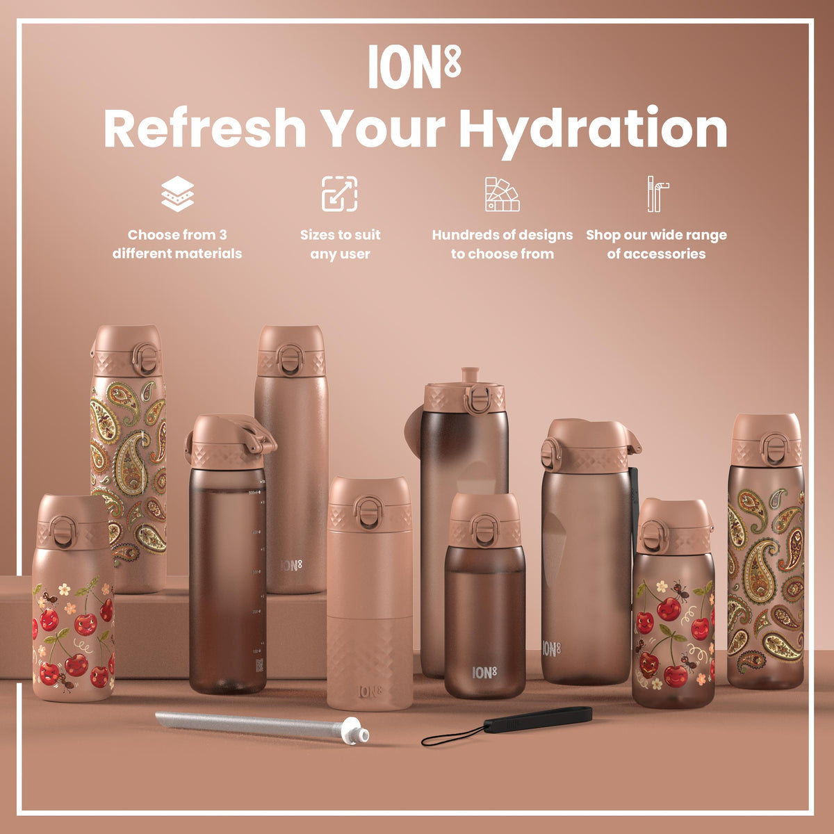 Leak Proof Slim Water Bottle, Stainless Steel, Mocha, 600ml (20oz)
