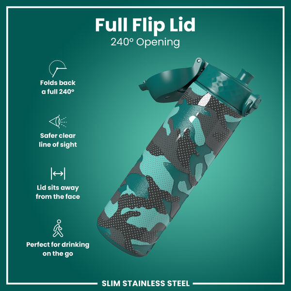 Leak Proof Slim Water Bottle, Stainless Steel, Camouflage, 600ml (20oz)