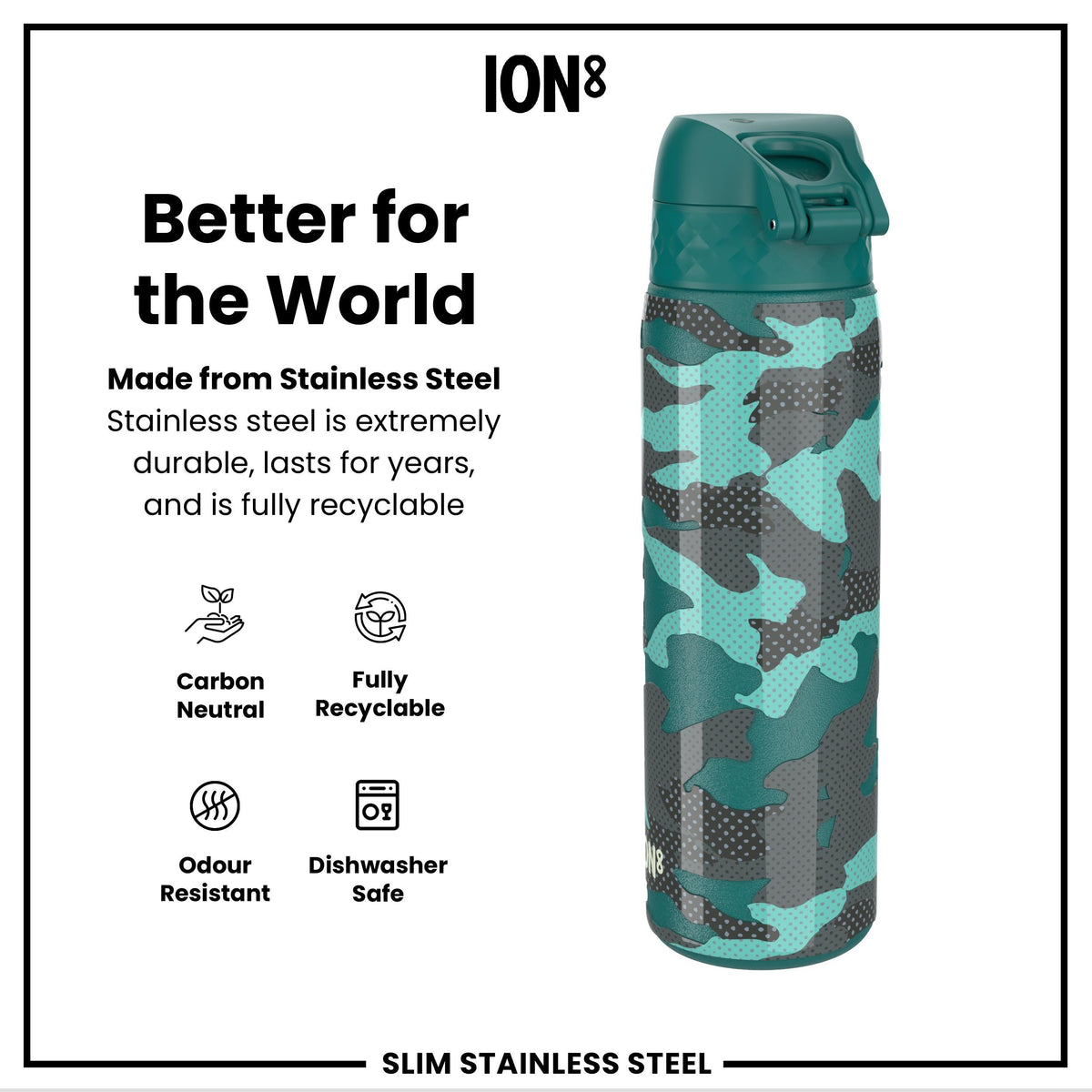 Leak Proof Slim Water Bottle, Stainless Steel, Camouflage, 600ml (20oz)