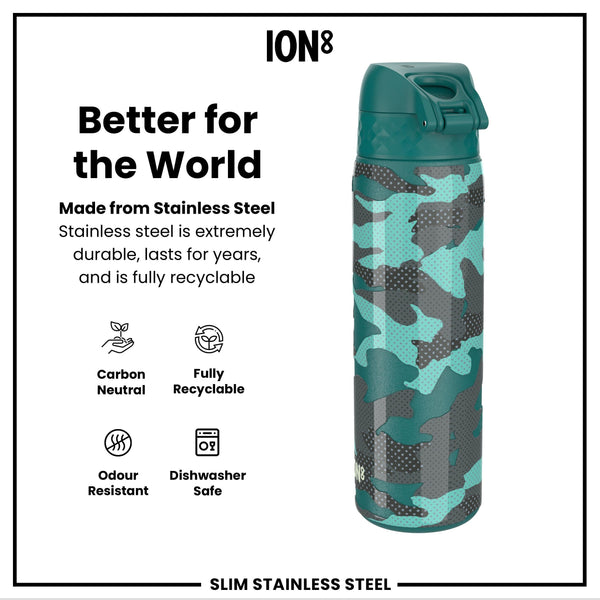 Leak Proof Slim Water Bottle, Stainless Steel, Camouflage, 600ml (20oz)