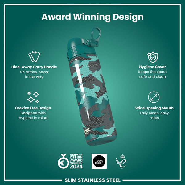 Leak Proof Slim Water Bottle, Stainless Steel, Camouflage, 600ml (20oz)