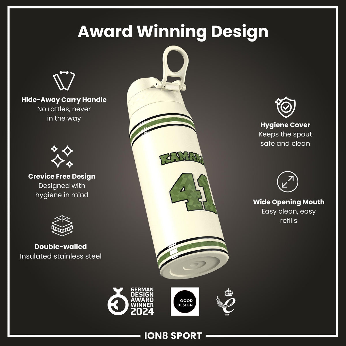 NFL x Ion8 Sports, Insulated Bottle, Icon Series, Alvin Kamara, 750ml (24oz)