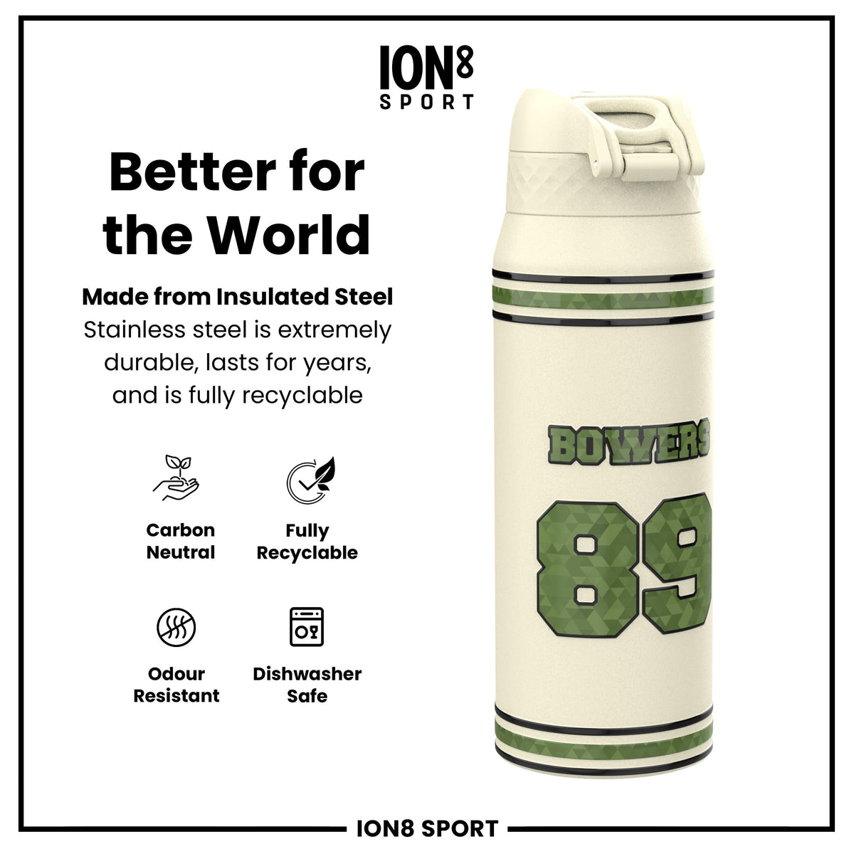 NFL x Ion8 Sports, Insulated Bottle, Icon Series, Brock Bowers, 750ml (24oz)