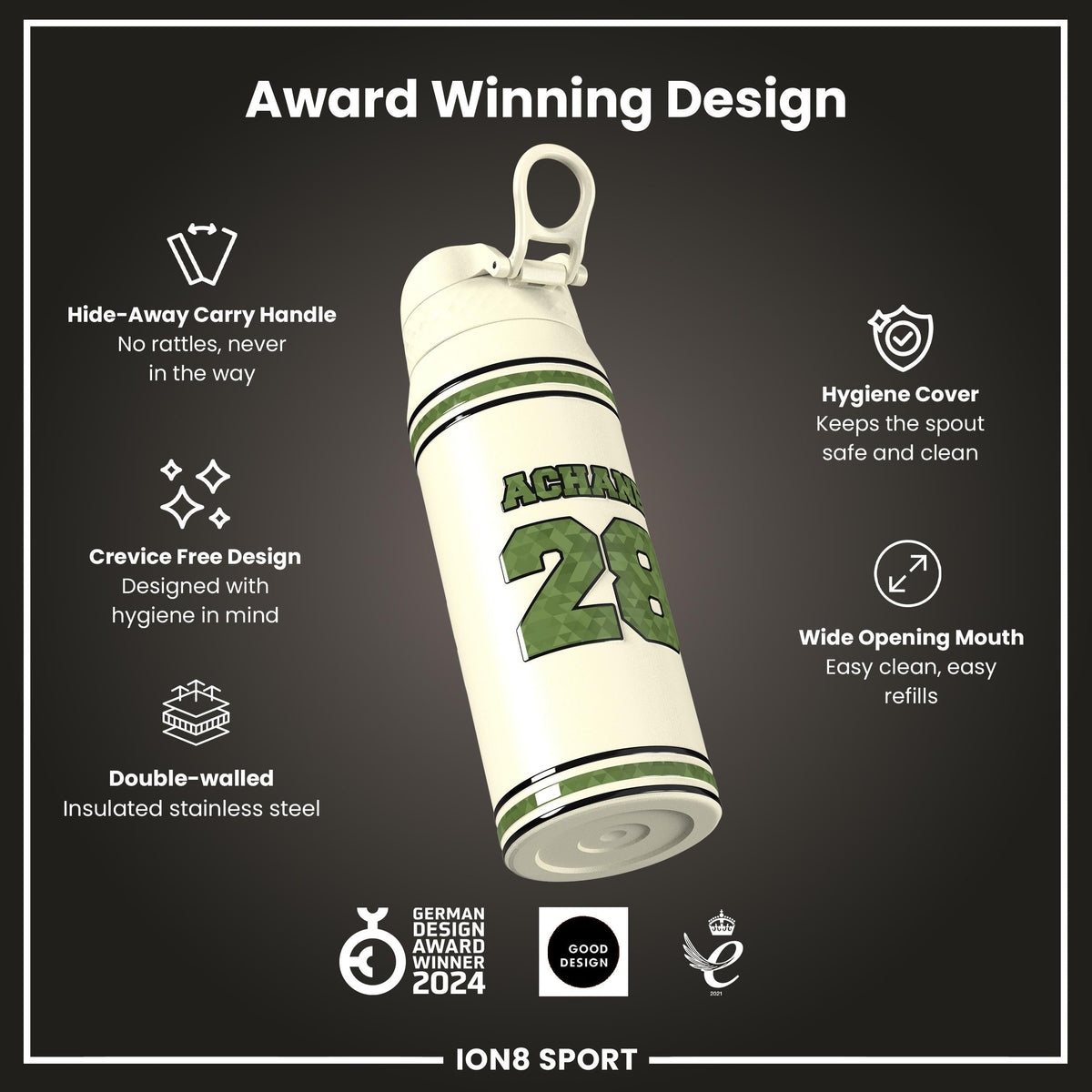 NFL x Ion8 Sports, Insulated Bottle, Icon Series, De'Von Achane, 750ml (24oz)