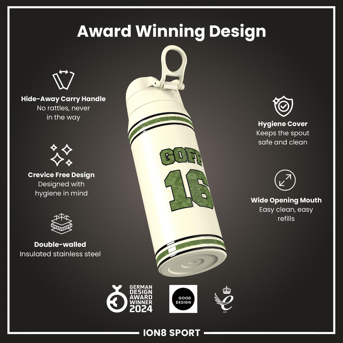 NFL x Ion8 Sports, Insulated Bottle, Icon Series, Jared Goff, 750ml (24oz)