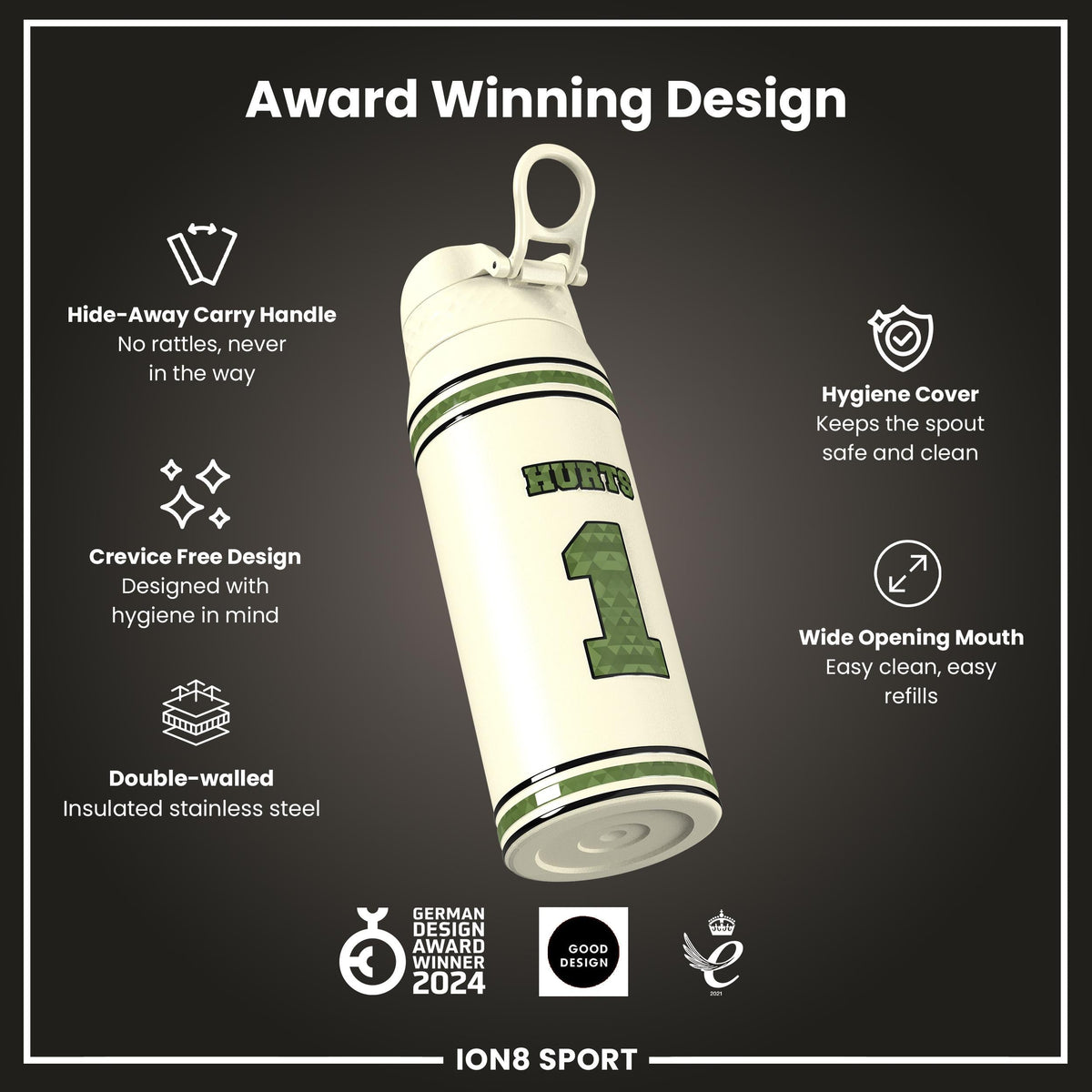 NFL x Ion8 Sports, Insulated Bottle, Icon Series, Jalen Hurts, 750ml (24oz)