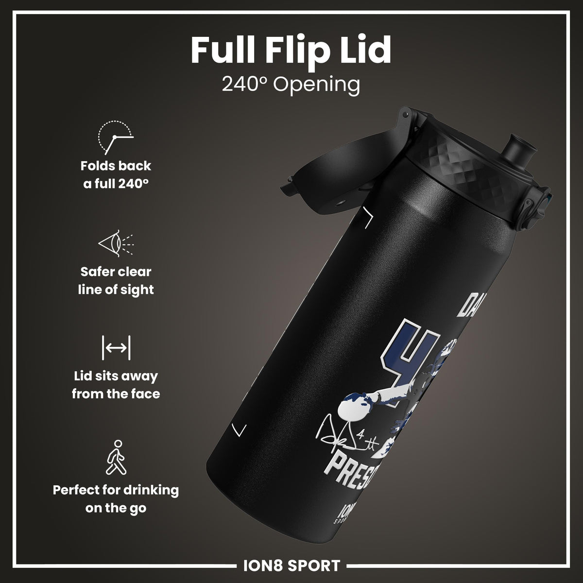 NFL x Ion8 Sports, Insulated Bottle, Locked In Series, Dak Prescott, 750ml (24oz)