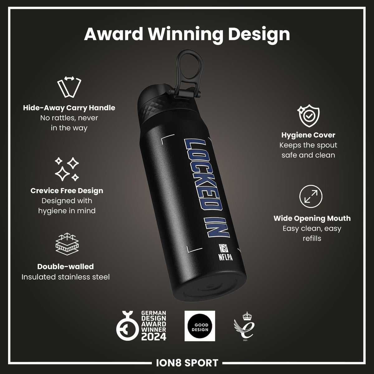 NFL x Ion8 Sports, Insulated Bottle, Locked In Series, Dak Prescott, 750ml (24oz)