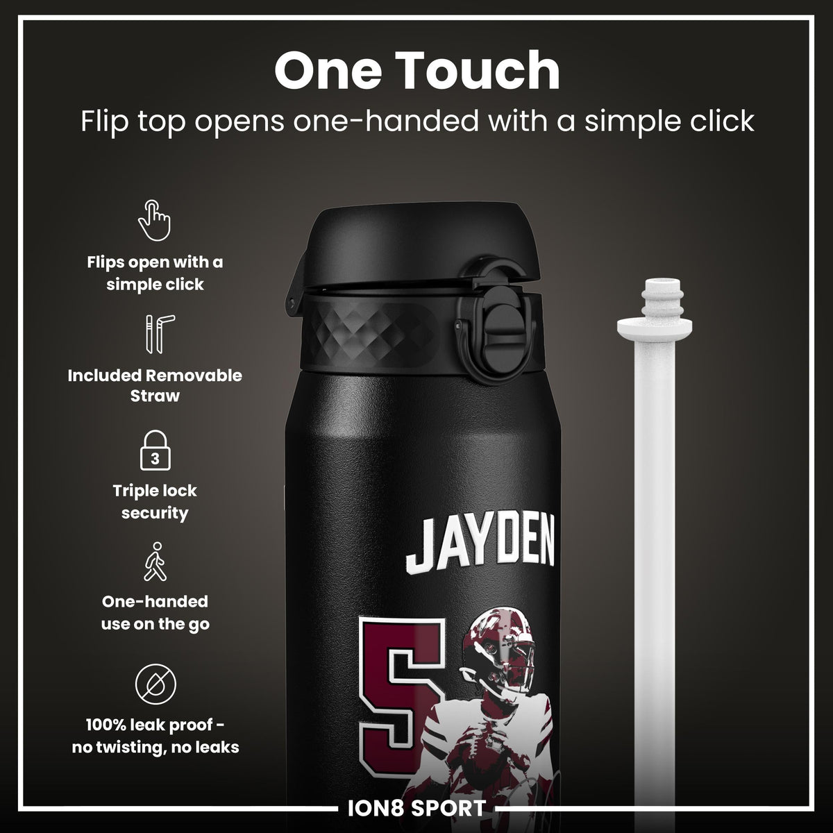 NFL x Ion8 Sports, Insulated Bottle, Locked In Series, Jayden Daniels, 750ml (24oz)