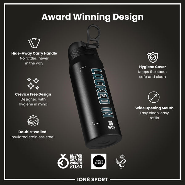 NFL x Ion8 Sports, Insulated Bottle, Locked In Series, Jalen Hurts, 750ml (24oz)